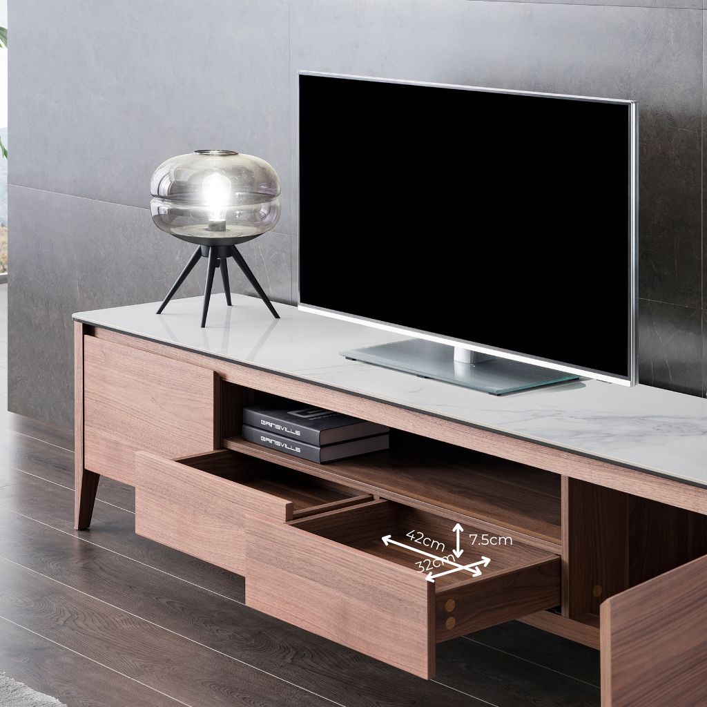 Alaska TV Unit angled view showing the timber finish