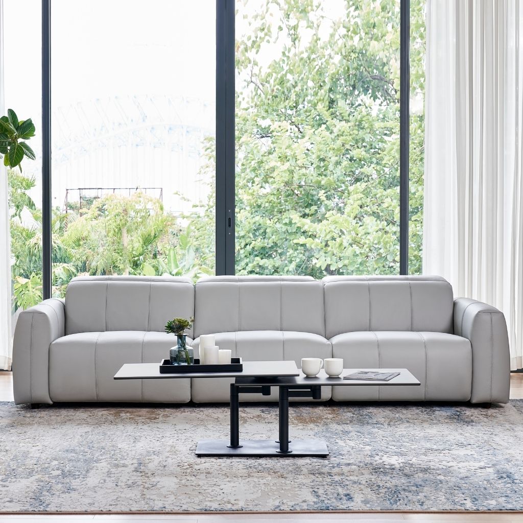 Bailey 3 Seat Sofa in grey leather with dual-motor electric recliners