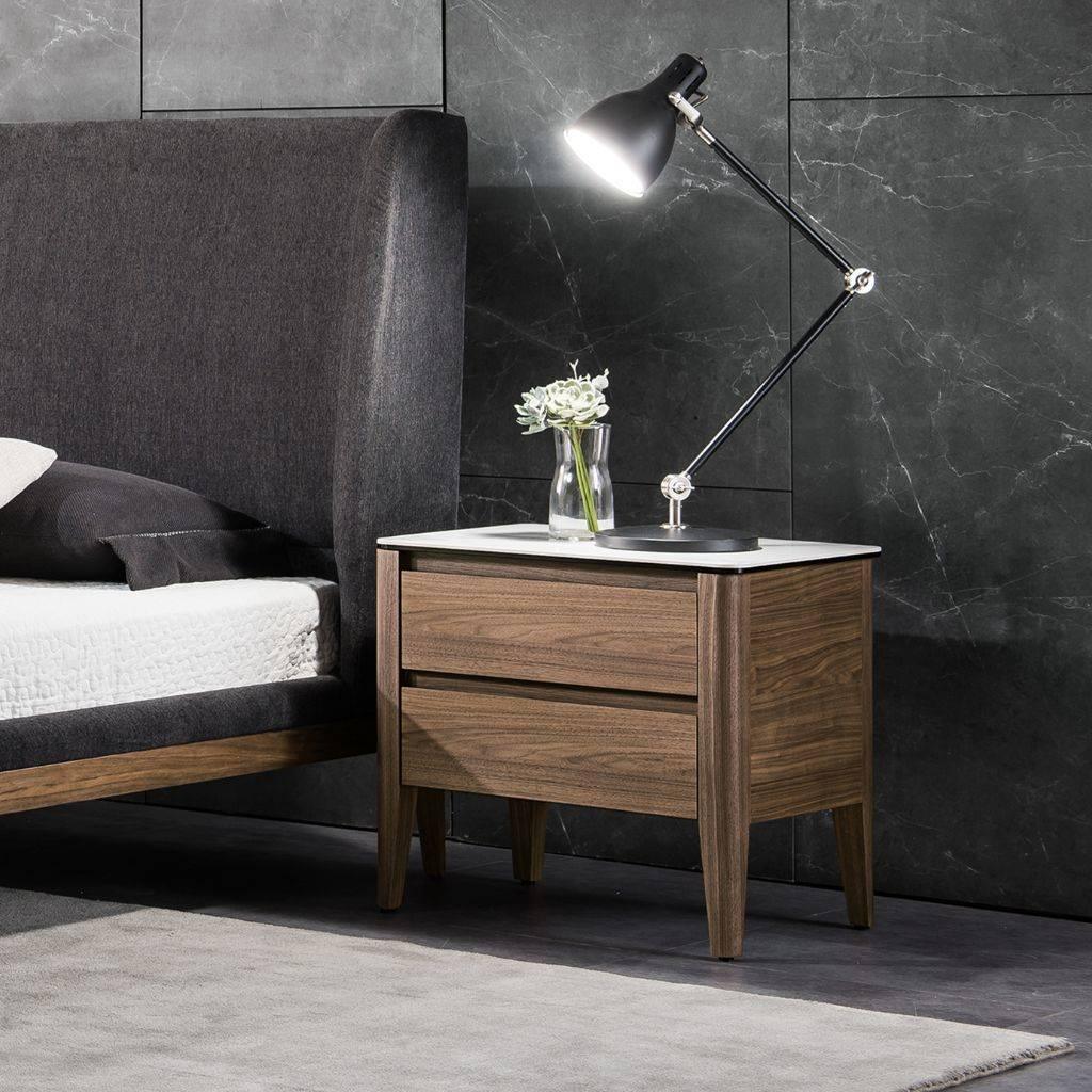 Alaska Bedside Table with a ceramic stone top and American Walnut timber finish